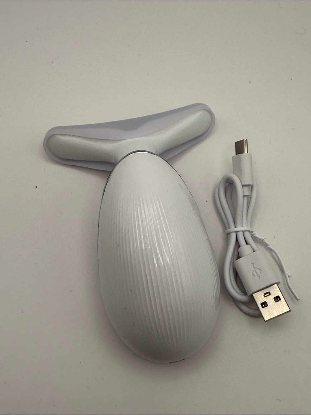 Rechargeable Facial Neck Massager Beauty Device w/ Attachment USB Charging White